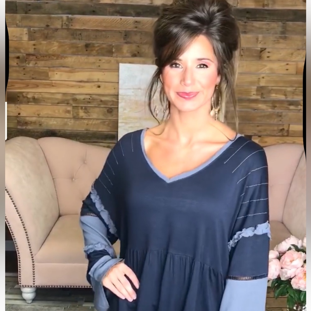 Mittoshop Charcoal Long Sleeved Mixed Fabric Top